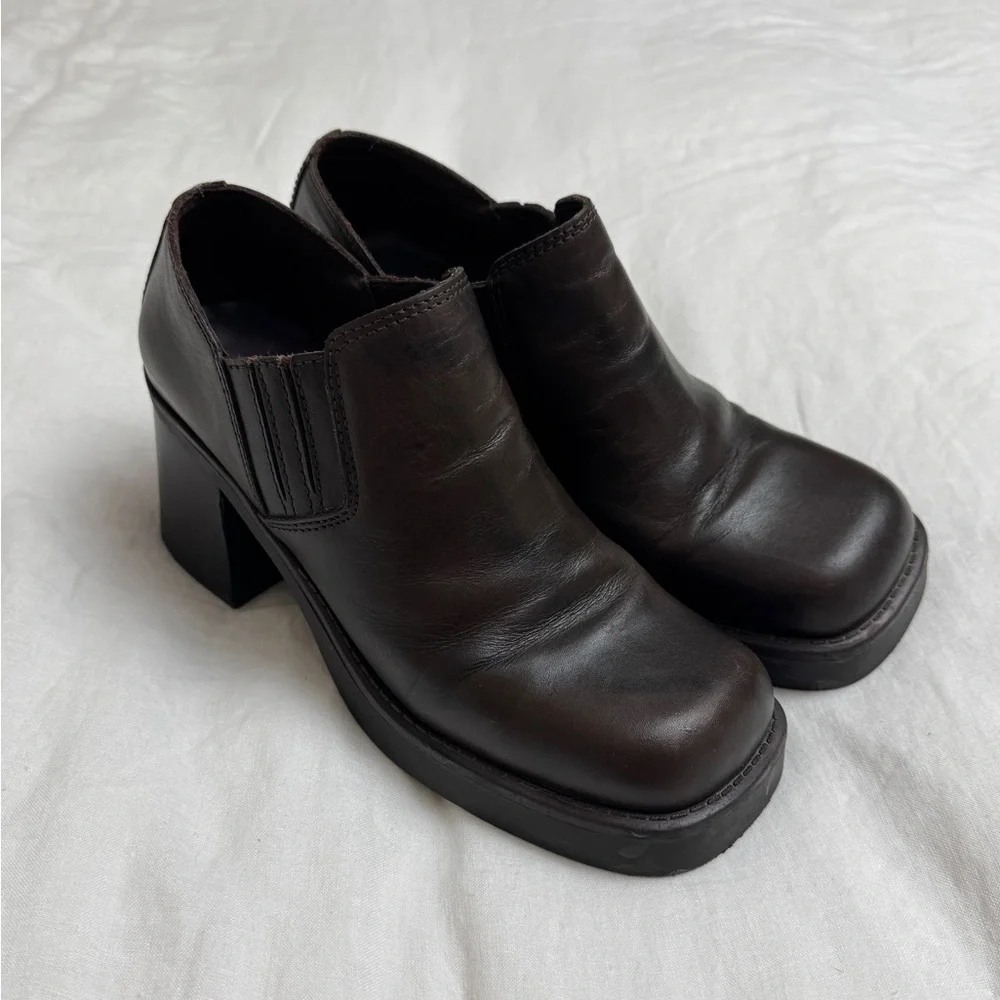 Vintage Y2K 2000s MIA Chunky Platform Chocolate Brown Leather Boots Size 10